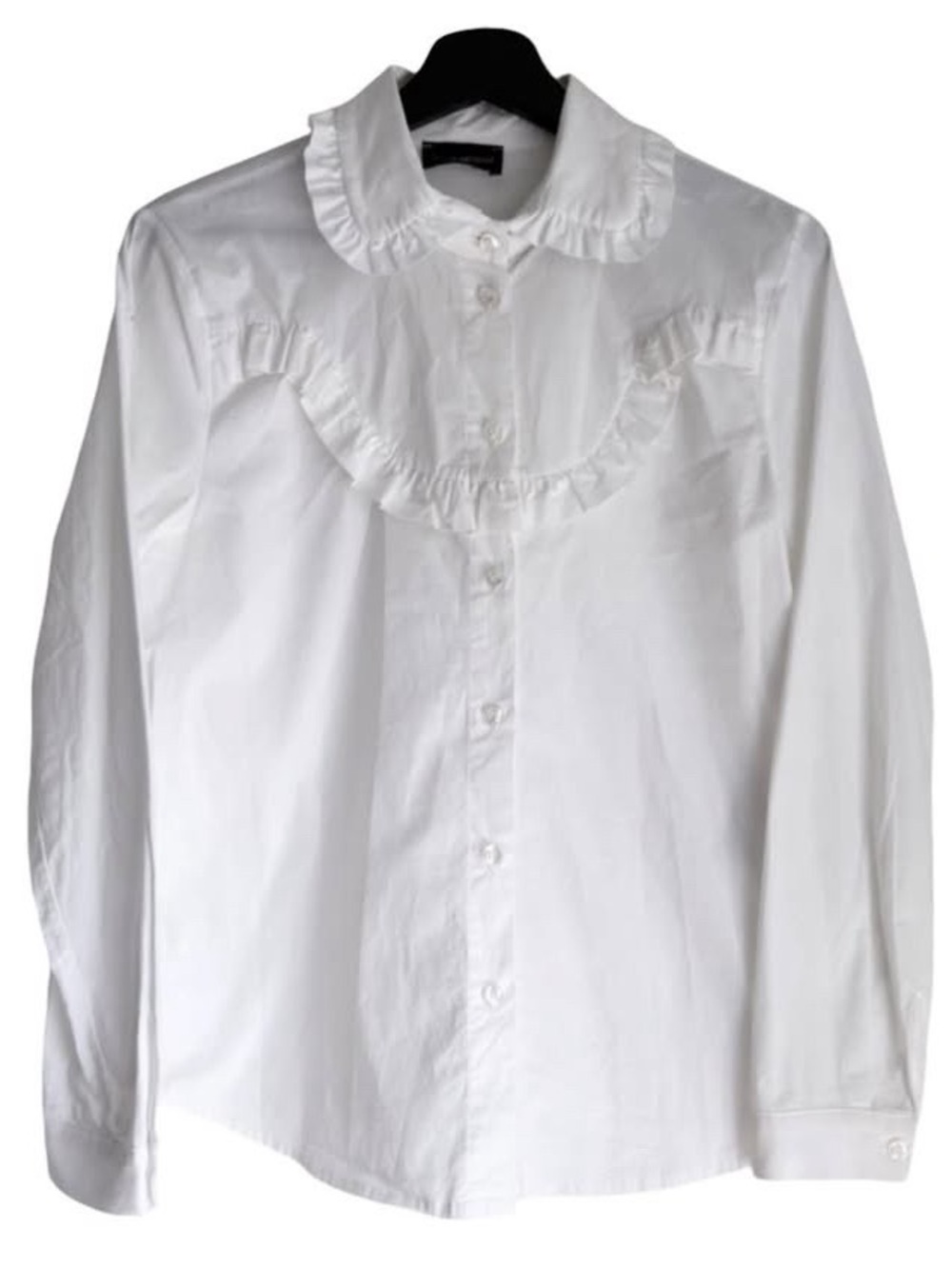 Made In Italy Women's White Cotton Ruffle-Trim Collar Blouse Button-Up Shirt Y2K